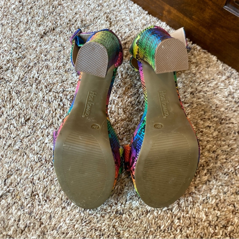 Hot Tomato Snakeprint Rainbow Platform Heels Womens Size 8 5 Inch Heel - Picture 6 of 6